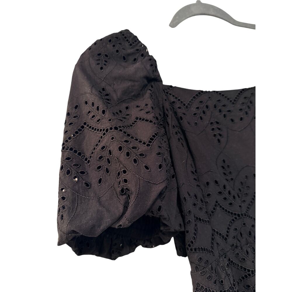 Sezane 2 Eyelet Mini Allya Dress $250 Puff Sleeves Cotton Scoop Neck Black 34 - Picture 8 of 16